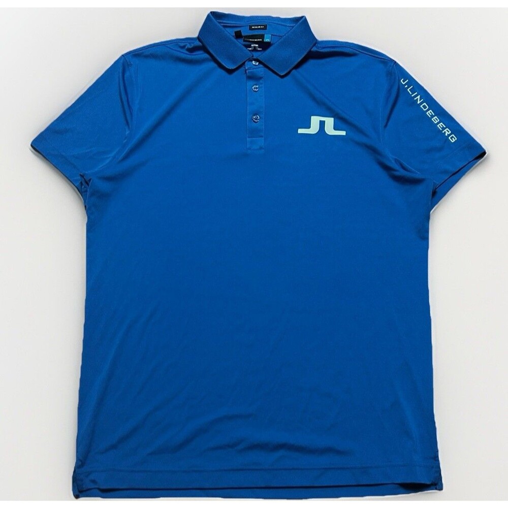 J.Lindeberg Tour Tech XT Polo Shirt Mens Large Blue Jersey Golf Regular Stretch